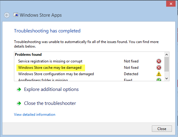 Windows Store Cache May Be Damaged