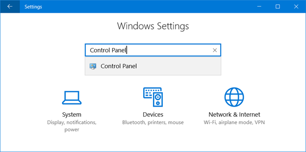 open control panel settings