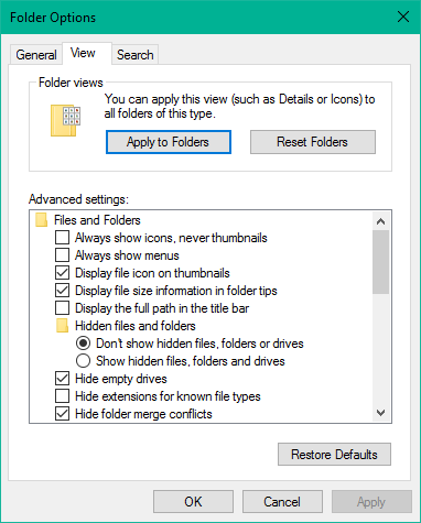 How to apply a folder's view settings to all folders in Windows 10