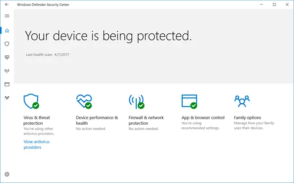 Windows Defender Security Center windows 10