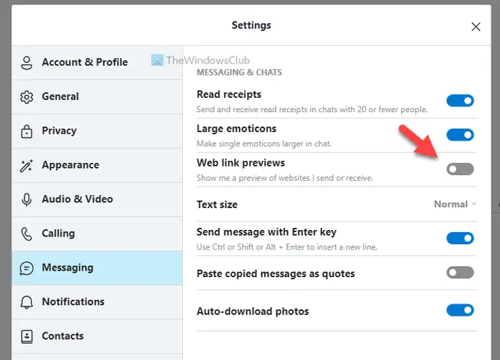 How to disable Notifications and Preview YouTube videos in Skype for Web