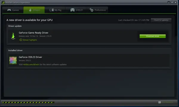 nvidia update Graphics Drivers