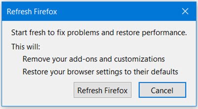 Reset or Refresh Firefox browser settings to default in Windows 10