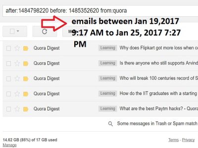 search emails within timestamp in Gmail