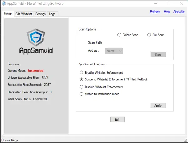 AppSamvid Application Whitelisting software