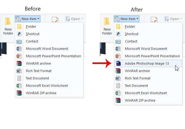 Add new file type in New Item of File Explorer Ribbon menu
