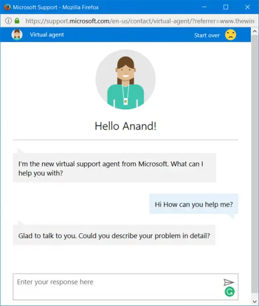 Microsoft Virtual Support Agent