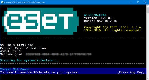 Eset Retefe Malware Checker