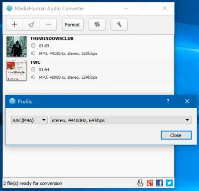 MediaHuman Audio Converter converts multiple audios in bulk