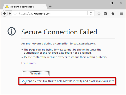 firefox says the connection is not secure