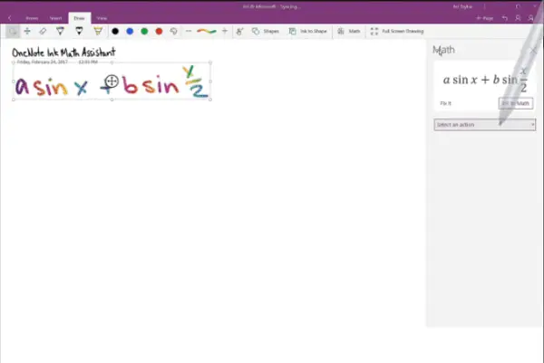 Draw Graphs of Equations in Windows 10 OneNote