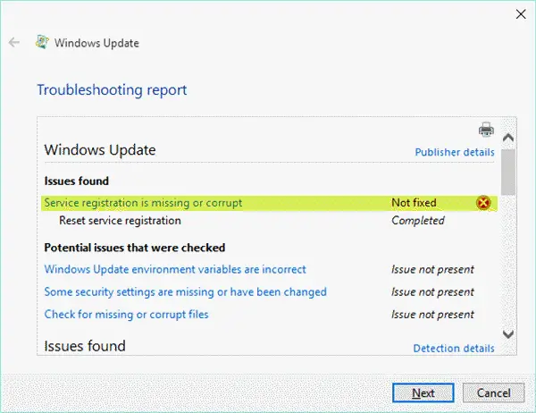 reset service registration windows 10