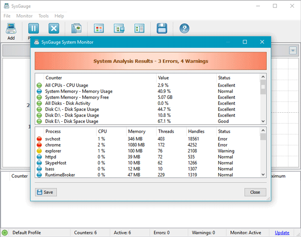 SysGauge lets you check system resource and analyze them