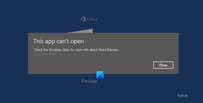 This app can't open Office app