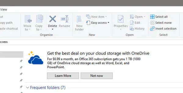 Turn off OneDrive ads in Explorer