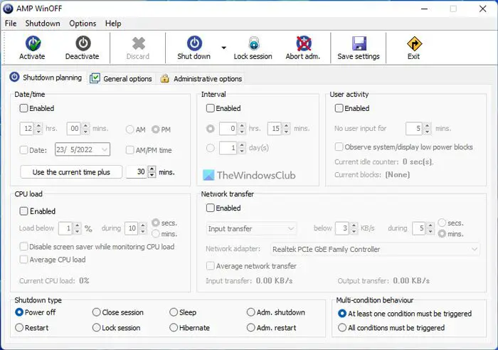 AMP WinOFF offers several Shutdown Options for shutting down your PC