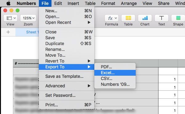 Open Numbers file in Excel