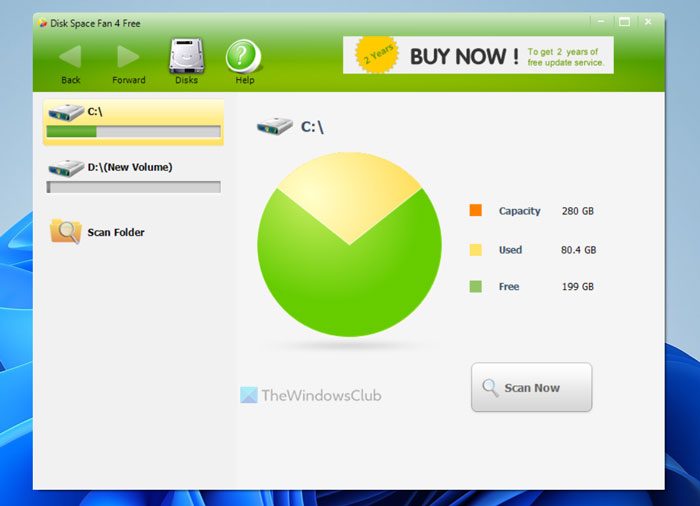 Analyze size of files, folders & disks in Windows with Disk Space Fan