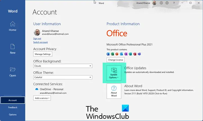 how to update office manually