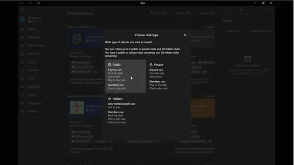 Clubs in Xbox app