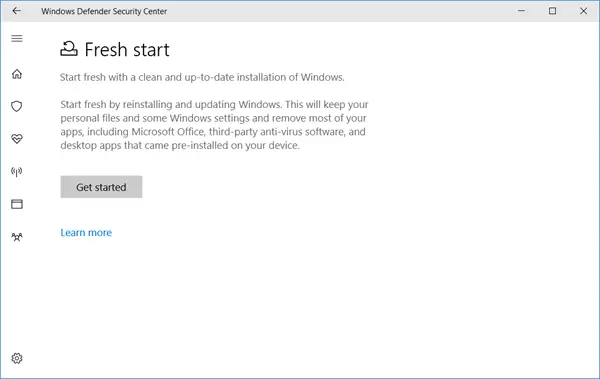 Fresh Start in Windows 10