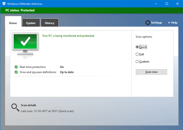 Get the old look of Windows Defender back