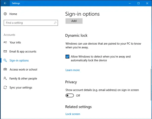 Dynamic Lock in Windows 10