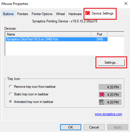 Reset Touchpad settings