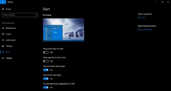 Hide App list from Windows 10 Start menu