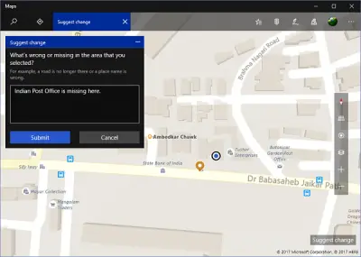 How to suggest a change for missing or inaccurate place in Windows Maps