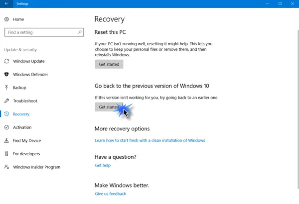 rollback & uninstall Windows 11/10 Fall Creators Update