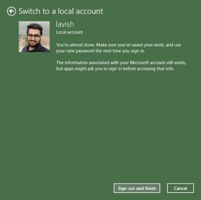 change Microsoft Account to Local Account