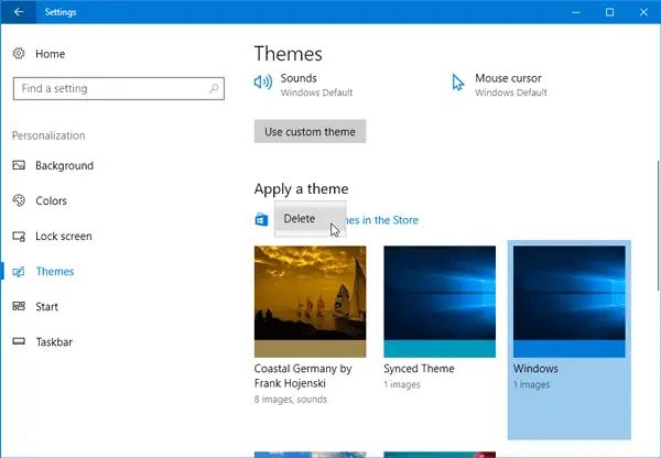 create, save, and use Themes in Windows 10 v1703