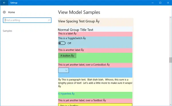 Enable Samples page in Windows 10 Settings