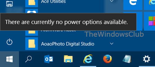 Power Options (Sleep, Shut down, Restart) missing from Start Menu in Windows 11/10