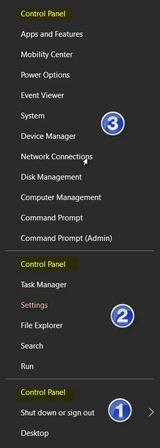 show control panel in winx menu