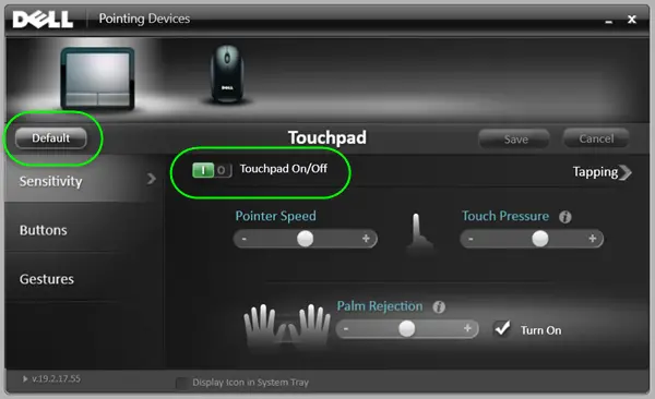 turn off reset touchpad