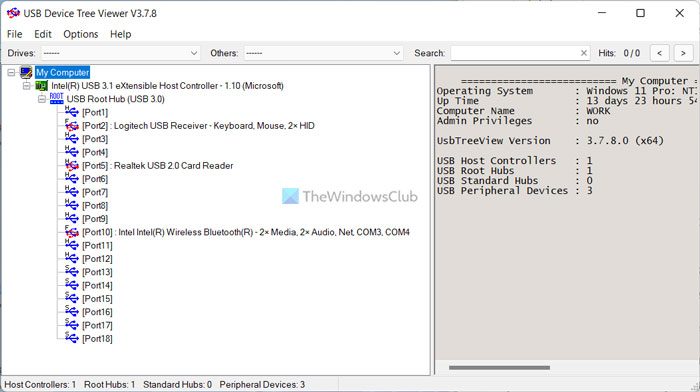 USB Device Tree Viewer, a Microsoft USBView based program
