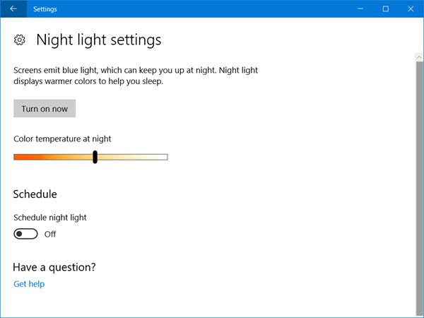 windows 10 night light