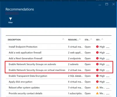 Enable Network Security Groups in Azure Security Center