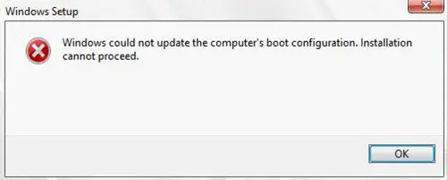 Windows could not update the computer's boot configuration