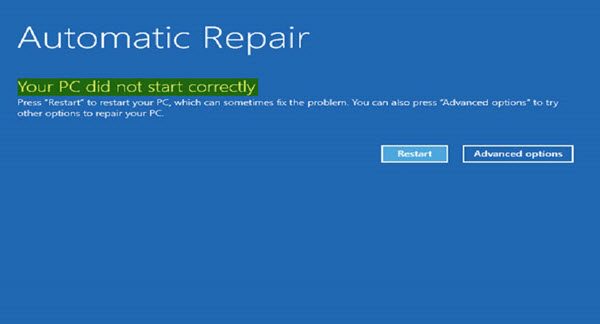 Your PC did not start correctly