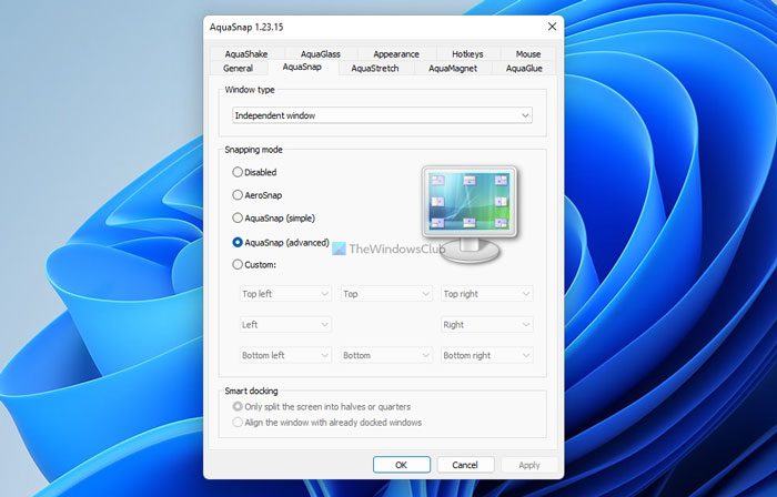 AquaSnap lets you extend Aero Snap, Aero Shake functionality in Windows 11/10