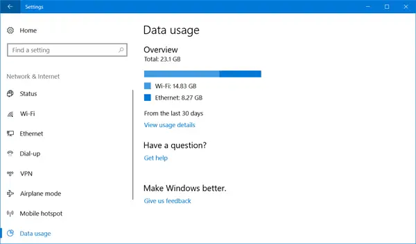 data usage windows 10