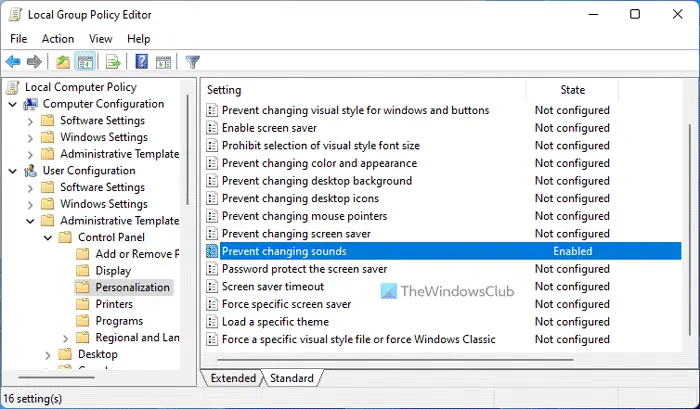 How to restrict changing of Sound Scheme in Windows 11/10