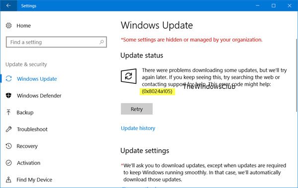 Windows 10 Update error 0x8024a105