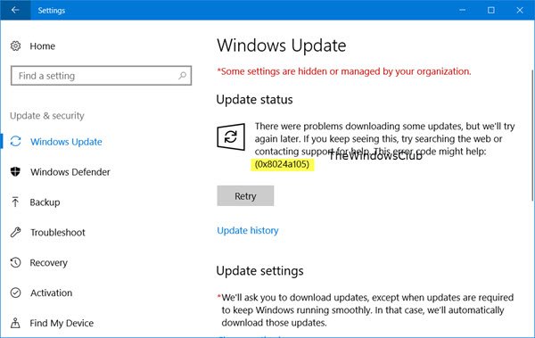 Windows 10 Update error 0x8024a105