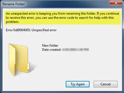 An Unexpected Error is keeping you from renaming the folder