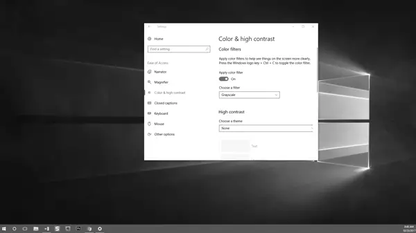 Apply color filters like Grayscale, Invert, etc. to Windows 10 screen