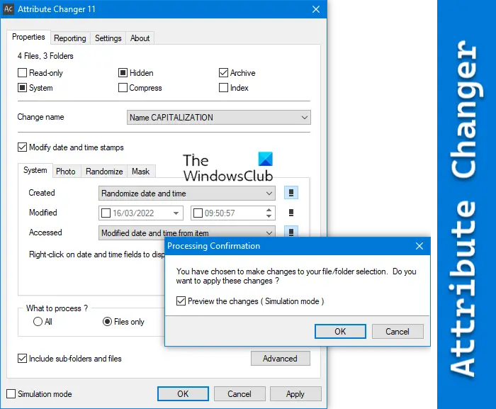 File Attribute Changer software for Windows